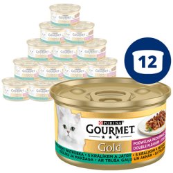 GOURMET Gold Double Pleasure s králikom a pečeňou 12x85g