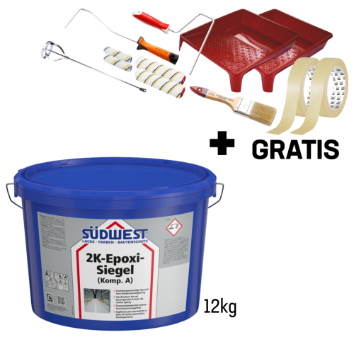 Epoxidbeschichtung für beanspruchte Oberflächen - 2K-EpoxiSiegel - Farbtöne: RAL7030 - Steingrau, Verpackung: 12kg