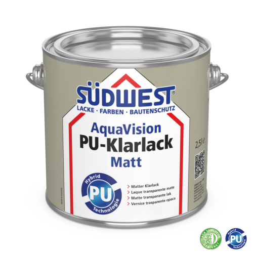 Transparentný ochranný lak na drevo SÜDWEST AquaVision PU-Klarlack Matt