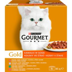 GOURMET Gold pačetina s maslinama / teletina s povrćem / pastrva s povrćem / kunić s mrkvom u umaku 8 x 85 g