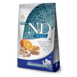 N&D kutya Ocean Adult Medium & Maxi tőkehal, tönköly, zab és narancs