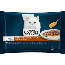 GOURMET Perle Gravy Delight Multipack s kuraťom a s hovädzím v ochutených omáčkach 4x85g