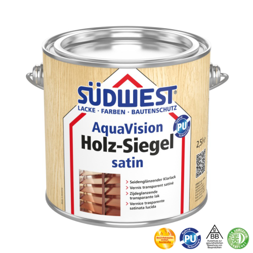 Vernis semi-mat pour bois et surfaces en bois à l'intérieur SÜDWEST AquaVision® Holz-Siegel satiné