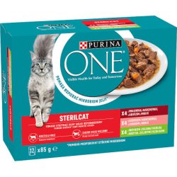 PURINA ONE Sterilcat lazaccal, répával, marhahússal, pulykával, zöldbabbal szószban 12x85g