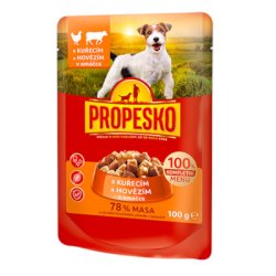 PROPESKO Dog kousky v omáčce kuře + hovězí 100g