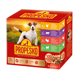 PROPESKO Dog kousky v omáčce kuře, hovězí, krůtí, jehně 12x100g