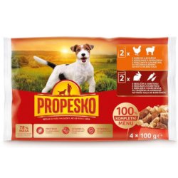 PROPESKO Dog kousky v omáčce králík-mrkev / kuře-jehně 4x100g