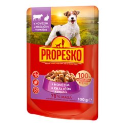 PROPESKO Dog kousky v omáčce hovězí + králík 100g