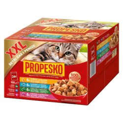PROPESKO Cat kapsičky kousky ve šťávě kuře, losos, králíka, hovězí 24x100g