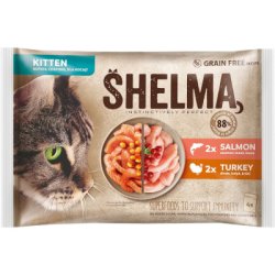 SHELMA kapsičky Kitten losos, moriak 4x85g