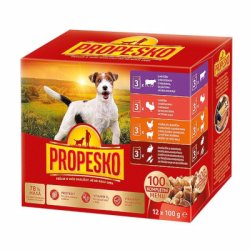PROPESKO Dog kousky v omáčce hovězí, kuře a jehně, krůta, králík s mrkví 12x100g