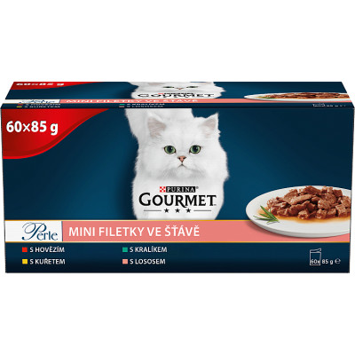 GOURMET Perle Mini falatkák marhával / csirkével / nyúllal / lazaccal szószban 60x85g