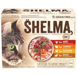 SHELMA Pouches Huhn, Rind, Pute und Ente 12x85g
