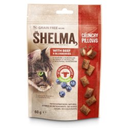 SHELMA getreidefreie Kissen für Katzen Rind und Heidelbeere 60 g