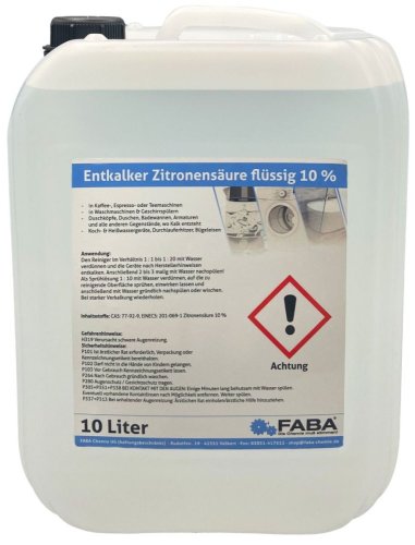 Detartrant lichid rapid cu acid citric pentru cafetiere, espressoare sau automate de ceai, mașini de spălat rufe, mașini de spălat vase 10L